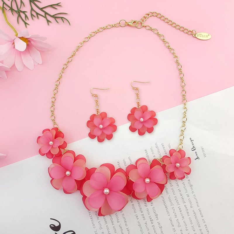 Bocar Flower Collar Necklace, Floral Flower Summer Beach Statement Choker Necklace and Earrings Set for Women, Handmade Women Jewelry Gift - Image 3